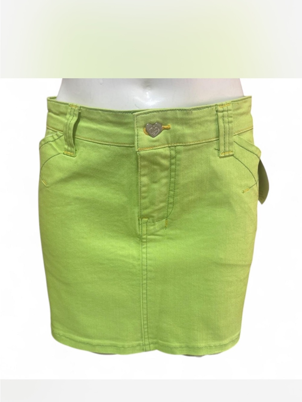 Y2K Deadstock Lime Green Denim Mini Skirt NWT